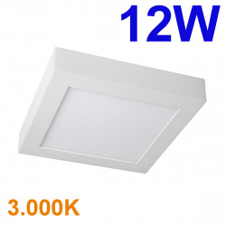 Plafón Downlight LED superficie, Serie Slim Cuadrado, estructura metálica en acabado blanco, iluminación LED integrada, 12W