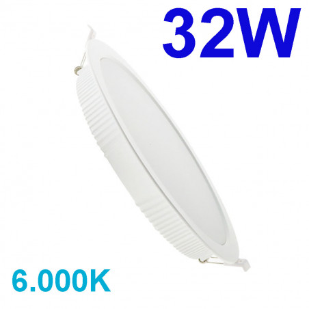 Downlight Empotrable LED, Serie Lass 32W, estructura metálica en acabado blanco, iluminación LED integrada, 32W