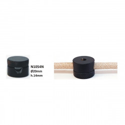 Sujetacables, para cables textiles, dos piezas, Ø 20 mm, altura 14 mm. Metálico en acabado negro.