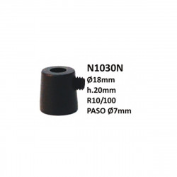 Presa cables metálico en acabado negro, con tornillo lateral de plástico. 20x18 mm R10/100. Paso Ø 7 mm.