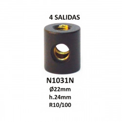 Taco cilíndrico de latón, en acabado negro, 4 salidas +, 24x22 mm R10/100.