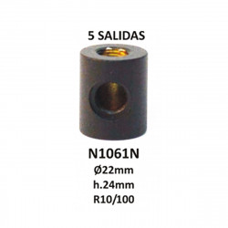 Taco cilíndrico de latón, en acabado negro, 5 salidas, 24x22 mm R10/100.
