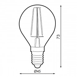 Bombilla LED Esférica G45 E14 de Filamentos, de cristal ámbar, 4W 350 lúmenes 2.300 Kº, 360º de apertura.