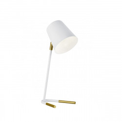 Lámpara Flexo Retro, Serie Dimas, estructura metálica en acabado blanco, con elementos en dorado, 1 luz E27, cabezal orientable.