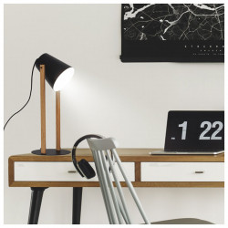 Lámpara Flexo Moderno, Serie Chester, estructura metálica en acabado negro, con elementos de madera, 1 luz E27