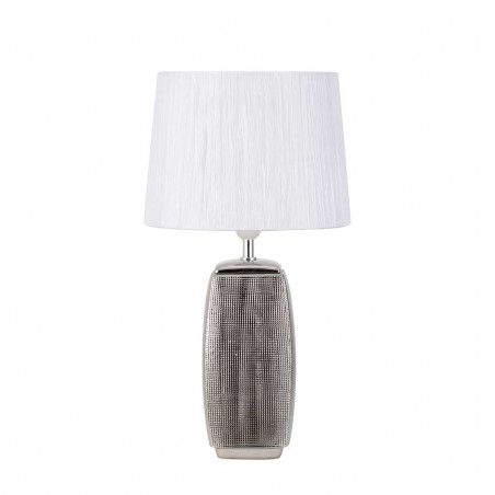 Lámpara de Sobremesa Moderno, Serie Sucupira, de cerámica tallada de acabado en Plata Brillo, 1 luz E27, con pantalla plisada