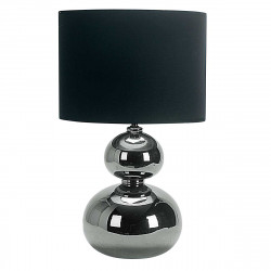 Lámpara de Sobremesa Moderno, Serie Roa, en color Cromo brillo, 1 luz E27, con pantalla Ø 30 cm negra.