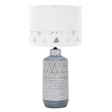 Lámpara de Sobremesa Moderno, Serie Mos, en color blanco/gris, 1 luz E27, con pantalla Ø 24 cm de tela blanca.