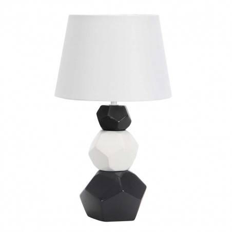 Lámpara de Sobremesa Moderno, Serie Foz, en color blanco/negro brillante, 1 luz E27, con pantalla Ø 24 cm de tela blanca.