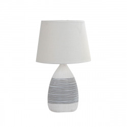 Lámpara de Sobremesa Moderno, Serie Sax, en color blanco mate, 1 luz E27, con pantalla Ø 25 cm de tela en acabado blanco.
