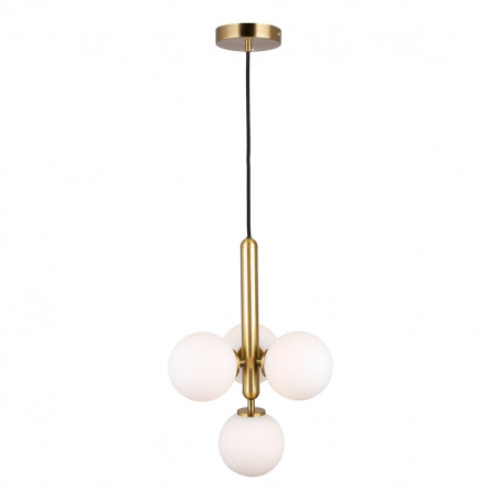 Lámpara de techo vintage, Serie Musa, de 4 bolas de vidrio blanco y acabado bronce.