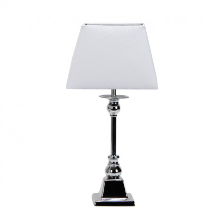 Lámpara de Sobremesa Clásico, Serie Arlequín, en color cromo brillo, sencillo y elegante, 1 luz E27, con pantalla cuadrada