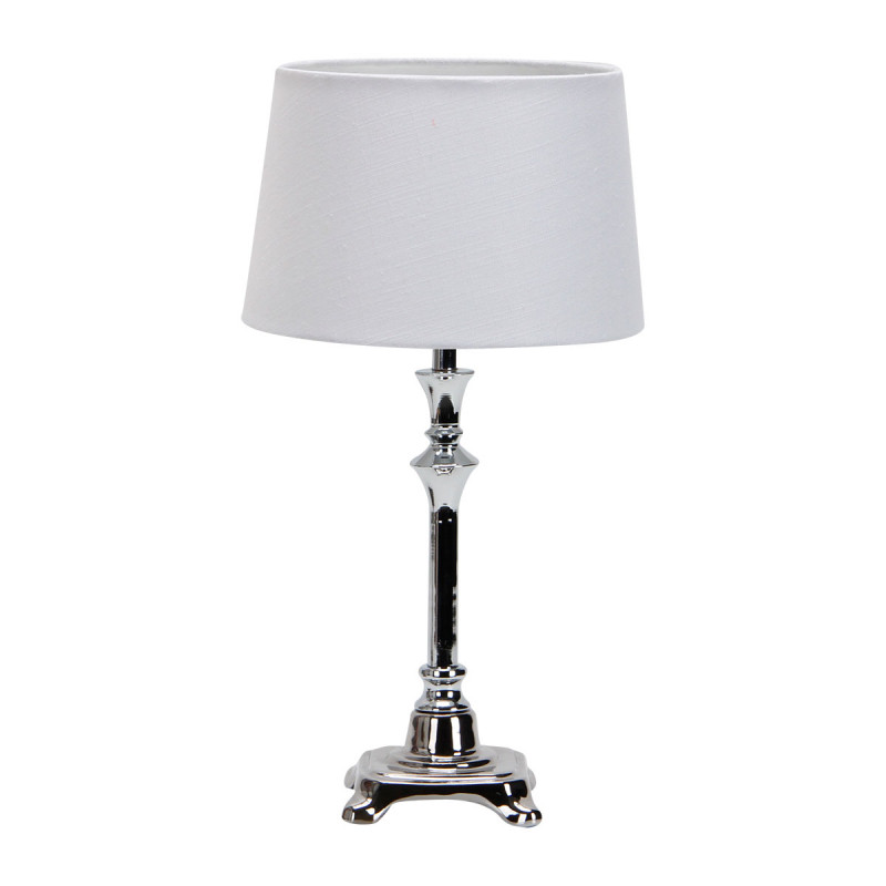 Lámpara de Sobremesa Clásica, Serie Molly, en color cromo brillo, sencillo y elegante, 1 luz E27, con pantalla Ø 20 cm