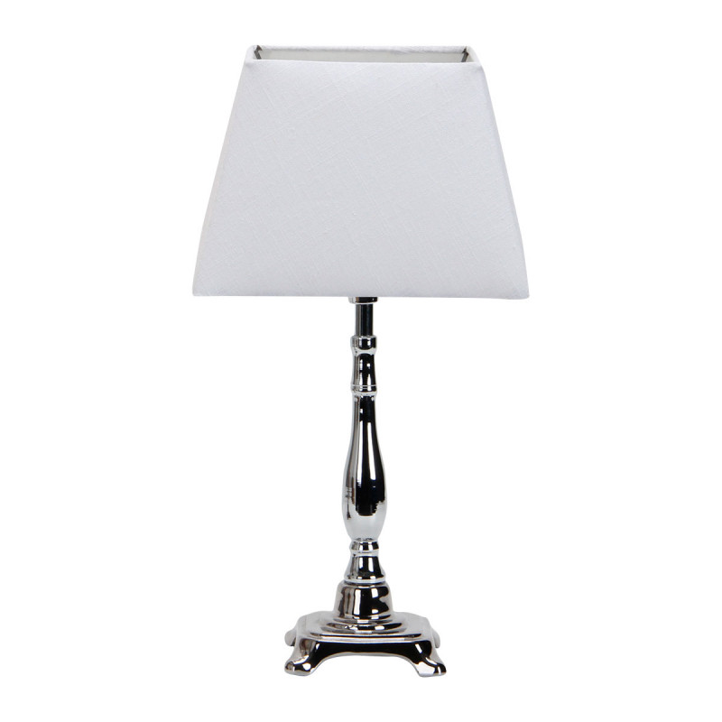 Lámpara de Sobremesa Clásico, Serie Ciclido, en color cromo brillo, sencillo y elegante, 1 luz E27, con pantalla cuadrada