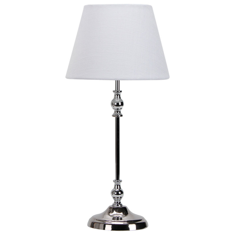 Lámpara de Sobremesa Clásico, Serie Corydoras, en color cromo brillo, sencillo y elegante, 1 luz E27, con pantalla