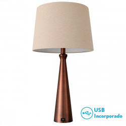 Lámpara de Sobremesa Moderno, Serie PEARL, acabado marrón. Realizado en metal y material textil.