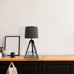 Lámpara de Sobremesa Moderno, Serie JULEN, de color gris y negro. Realizado en metal, madera y textil.