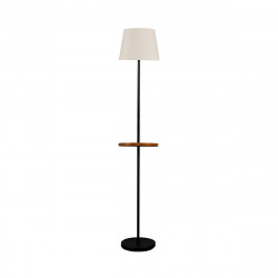 Lámpara Pie de Salón Moderno, Serie ACERO, en acabado negro, 1 luz E27, con pantalla Ø 30 cm, de tela en acabado beis.