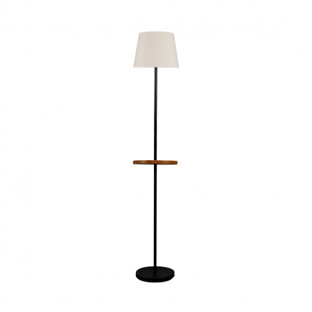 Lámpara Pie de Salón Moderno, Serie ACERO, en acabado negro, 1 luz E27, con pantalla Ø 30 cm, de tela en acabado beis.