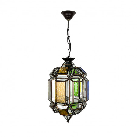 Lámpara de techo farol, estilo granadino, con cristales de colores, Serie Triana.