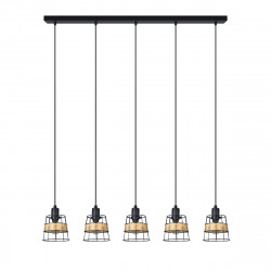 Lámpara de techo Regleta moderna, Serie Burano, estructura metálica en acabado negro, 5 luces E14, con pantallas metálicas.