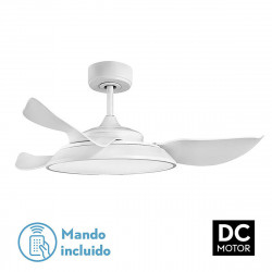 Lámpara de techo Ventilador DC, Serie Sierra, de color Blanco con 3 aspas. Presenta un diseño moderno y elegante.
