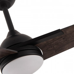 Lámpara de techo Ventilador, Serie Argestes, realizado en metal, MDF y cristal, en color Negro, con tres aspas