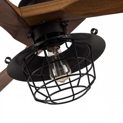 Lámpara de techo Ventilador, Serie Vulturno, realizado en metal y madera, en acabado Negro, con 3 aspas en Roble Oscuro