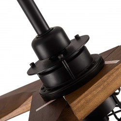 Lámpara de techo Ventilador, Serie Vulturno, realizado en metal y madera, en acabado Negro, con 3 aspas en Roble Oscuro