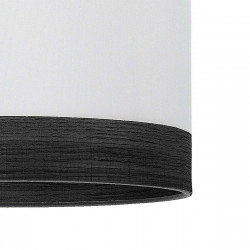 Ventilador de techo con luz, Serie Olga, con pantalla confeccionada en colores blanco/madera negra y ventilador negro