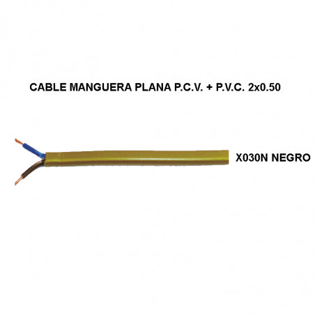 Cable manguera plana negro P.C.V + P.V.C. 2x0.50