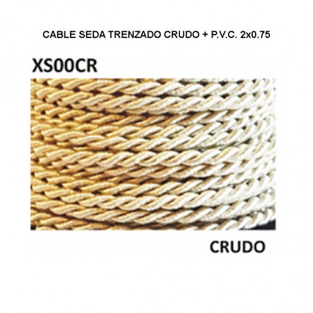 Cable trenzado seda PVC 2x0.75, en acabado crudo.