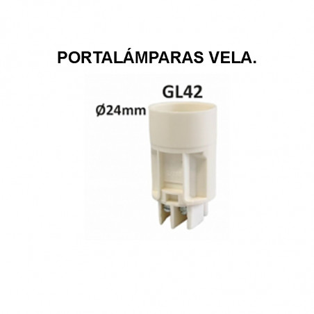 Portalámparas Vela E14, C/Tornillos, termoplástico blanco, SIN escuadra. Ø 24 mm.