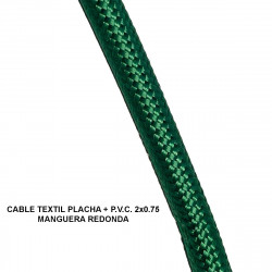 Cable Textil plancha, manguera redonda Verde Botella P.V.C 2x0.75