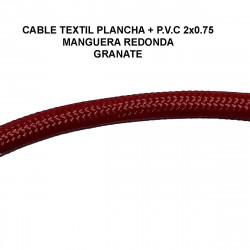 Cable textil plancha + P.V.C. 2x0.75 Manguera redonda, en acabado granate.