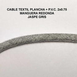 Cable textil plancha + P.V.C. 2x0.75 Manguera redonda, en acabado jaspe gris.
