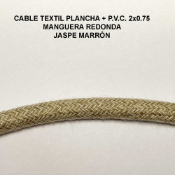 Cable textil plancha + P.V.C. 2x0.75 Manguera redonda, en acabado jaspe marrón.