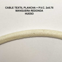 Cable textil plancha + P.V.C. 2x0.75 Manguera redonda, en acabado hueso.
