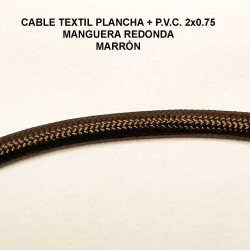 Cable textil plancha + PVC 2x0.75 Manguera redonda, en acabado marrón.