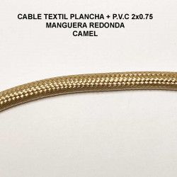 Cable textil plancha + PVC 2x0.75 Manguera redonda, en acabado camel.