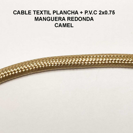 Cable textil plancha + PVC 2x0.75 Manguera redonda, en acabado camel.