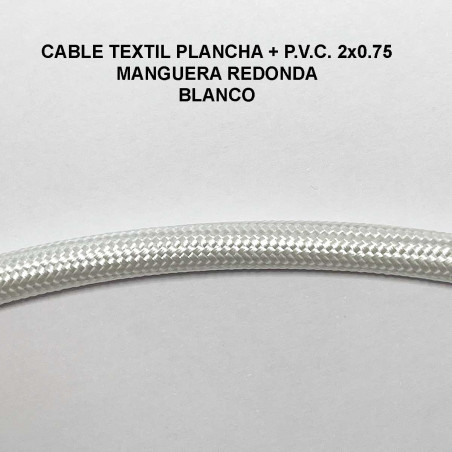 Cable textil plancha + PVC 2x0.75 Manguera redonda, en acabado blanco.