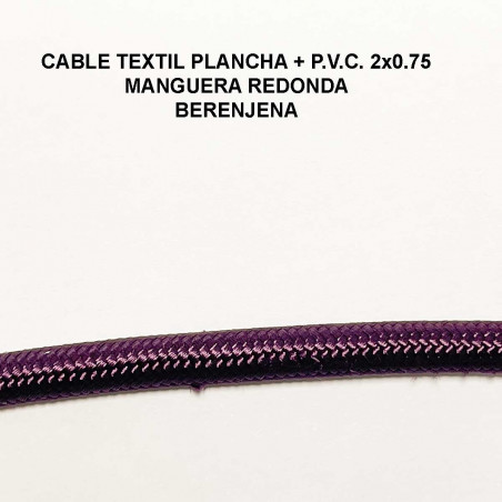 Cable textil plancha + PVC 2x0.75 Manguera redonda, en acabado berenjena.