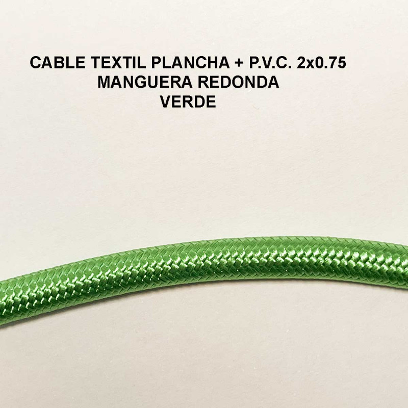 Cable Textil plancha, manguera redonda Verde P.V.C 2x0.75
