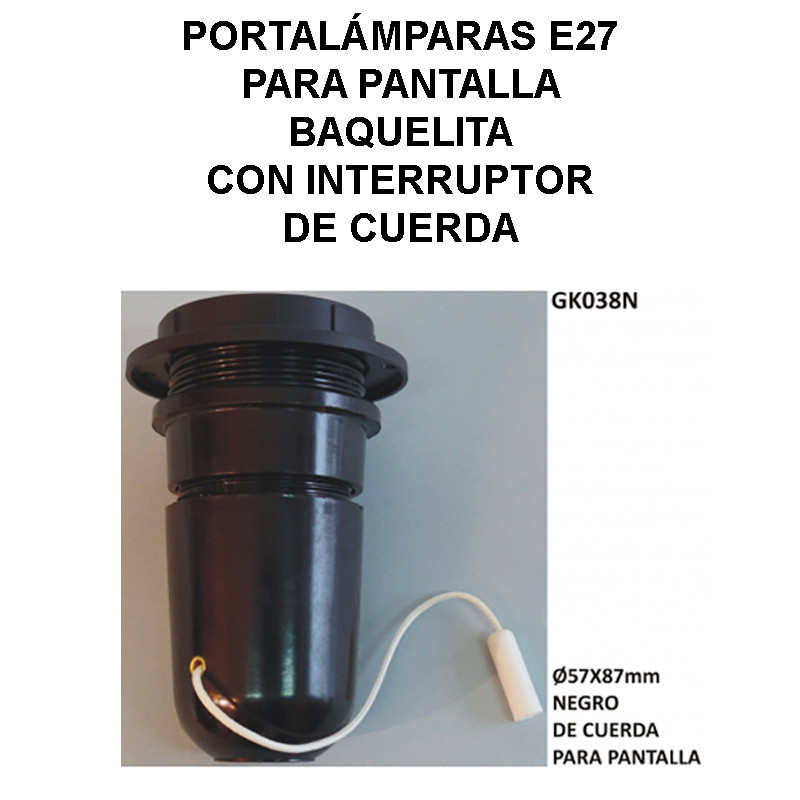 GK038N - Portalámparas E27 con Interruptor - Repuesto para Lámpara