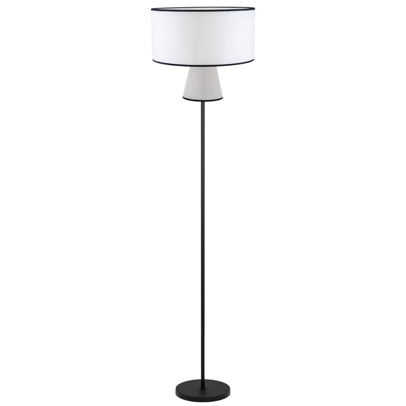 Lámpara Pie de Salón moderno, Serie Selma, estructura metálica en acabado negro, 1 luz E27, con doble pantalla