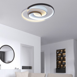 Lámpara de techo plafón moderno, Serie Manzoni, estructura acrílica en acabado negro y blanco, iluminación LED