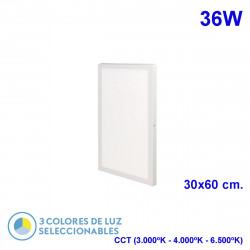 Panel de superficie, Serie Llano, en color Blanco. 30x60 cm. Realizado en aluminio y policarbonato. Tiene una potencia de 36W