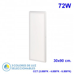 Panel de superficie, Serie Llano, en color Blanco. 30x90 cm. Realizado en aluminio y policarbonato. Tiene una potencia de 72W