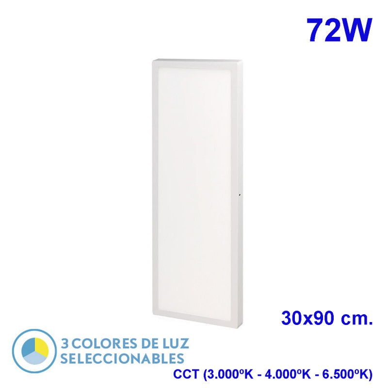 Panel de superficie, Serie Llano, en color Blanco. 30x90 cm. Realizado en aluminio y policarbonato. Tiene una potencia de 72W